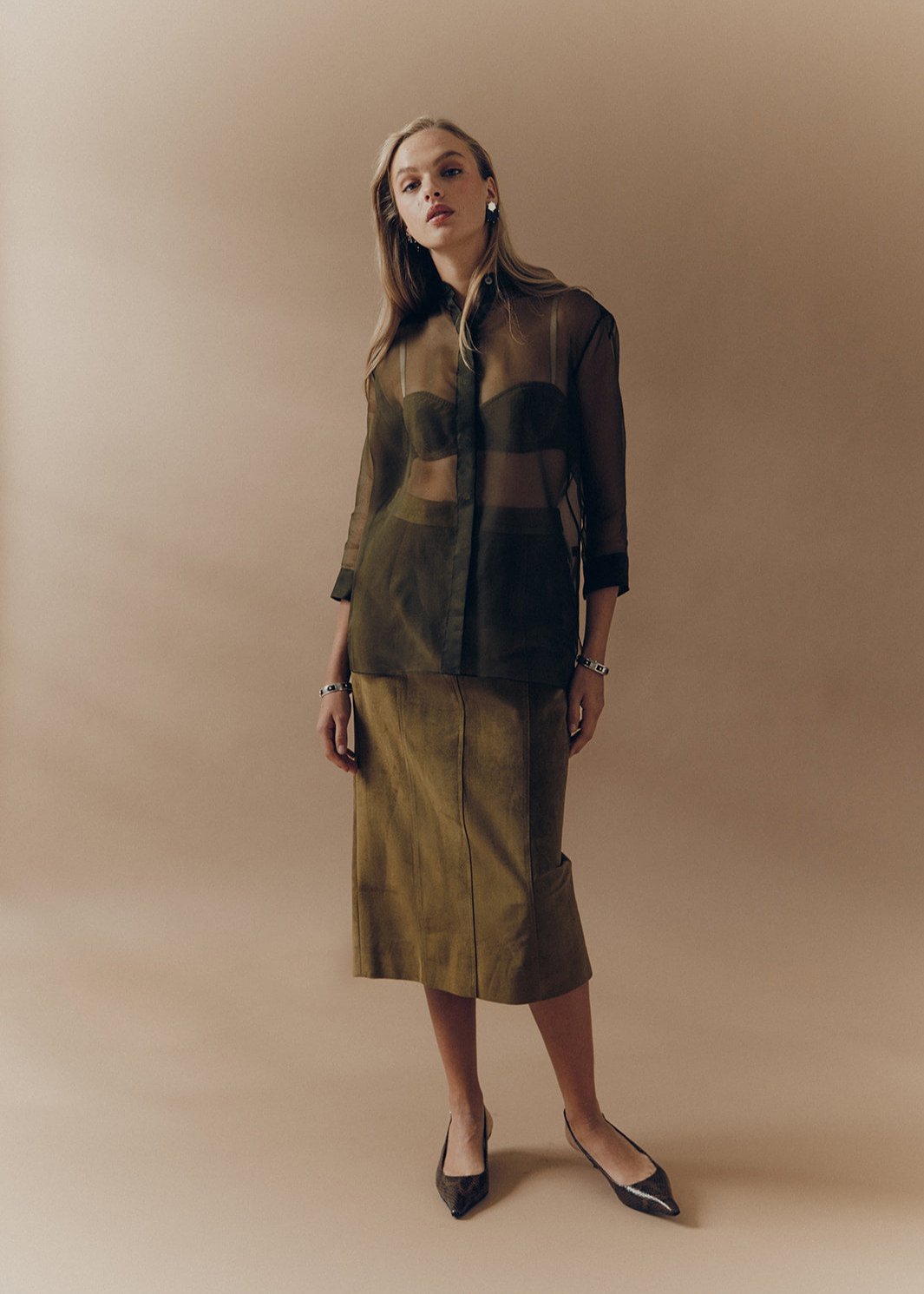 The Sonia Skirt in Olive Suede