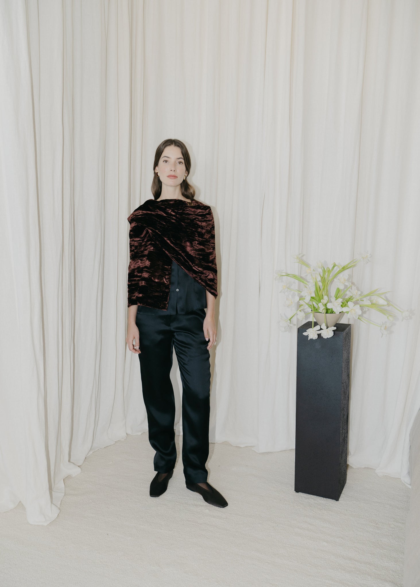 The Baby Hem Shell in Black Silk Organza